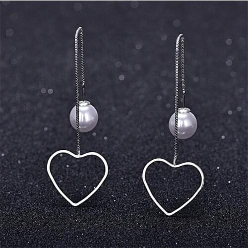 Fashion Romantic Heart Imitation Pearl Earrings Dangle Drop Tassel Hollow Long Chain Women Wedding Party Jewelery