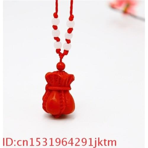 Fashion Woman Red Amulet Carved Natural Pendant Necklace Gifts Bag Jewellery Chinese Organic Cinnabar Charm
