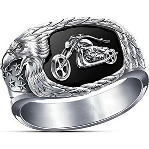 Punk Men Ring Motorcycle Biker Eagle Wing Embracing Silver Color Motorbike Chopper Hip Hop Rings for Women Jewelry