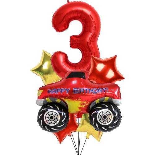 6pcs Cartoon Car Number Foil Balloons Set Plane Air Balloons Boys Girl Birthday Party Decoration Baby Shower Supplies Kids Balls