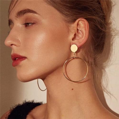 New Big Circle Round Hoop Earrings for Womens Fashion Statement Golden Punk Geometry Charm Earrings 2021 Trend Party Jewelry