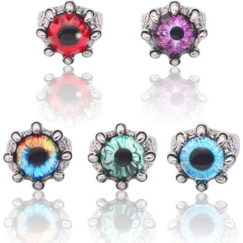 New Fashion Trend Domineering Alloy Blinking Ring Jewelry Men And Women Gothic Retro Devil Eyes Multicolor Ring Jewelry Gift