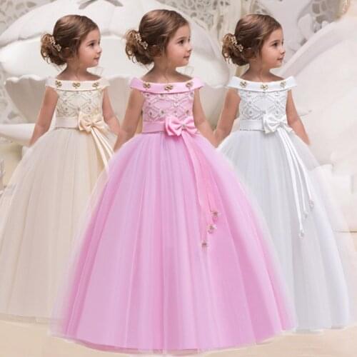 PLBBFZ Kids Girl Long Clothes Tutu Flower Dress Children Party Wedding Formal Dress for Girl Princess First Communion Costume