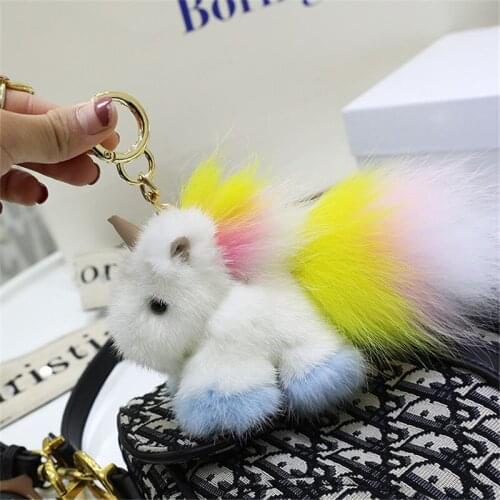 Fur Pendant Imported Water Mane Copenhagen Unicorn Pendant Fox Fur Keychain Small White Horse Bag Pendant Car Accessories