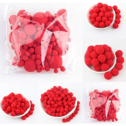 Mix Size Pompom Red Fur Craft DIY Soft Pom Poms Round Balls 8mm 10mm 15mm 20mm 30mm For DIY Kids Toys Glue On Cloth Accessories