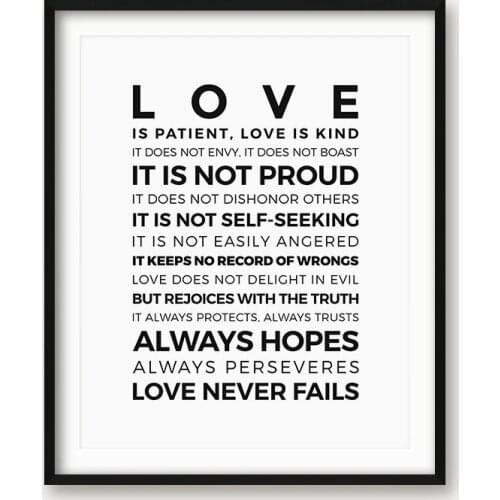 Love is Patient Kind Prints Poster Home Living Room Bible Verse Wall Art Canvas Painting Christian Print Home Decoration