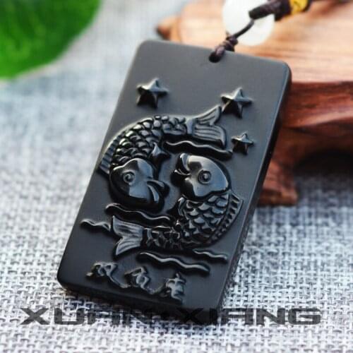 Drop Shipping Pendant Necklace Natural Obsidian 12 Constellations Pisces Pendants Gift for Men Women 2018 Fashion Jewelry