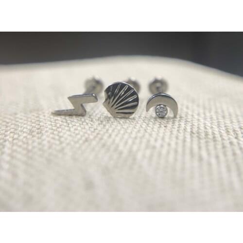 16G Implant Grade Titanium ASTM F136 Internal Thread Helix Tongue Tragus Piercing Moon Lightning Labret Ear Stud Body Jewelry