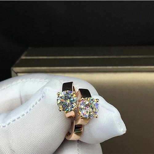 Center 1CT 6.5mm 18K Yellow Gold DF Color Round Moissanite Solarite Earrings for Women Wedding Anniversary Earrings