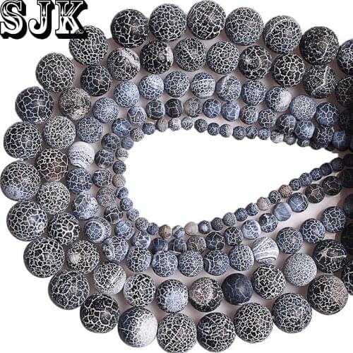 SJK Natural Stone Beads Black Weathered Agates Round Loose Beads 4 6 8 10 12mm Fit Diy Jewelry Bracelet Necklace Making