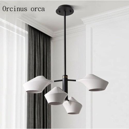 Nordic modern simple black and white LED chandelier living room restaurant post-modern creative personality iron pendant lamp
