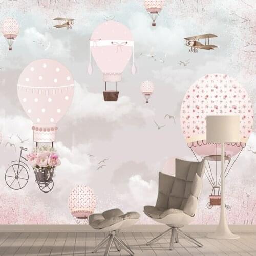 Modern Pink Hotair Balloon Fashion Walls Papers Home Decor Peel and Stick Wallpapers for Living Bed Room Kids 3d Mural In Rolls