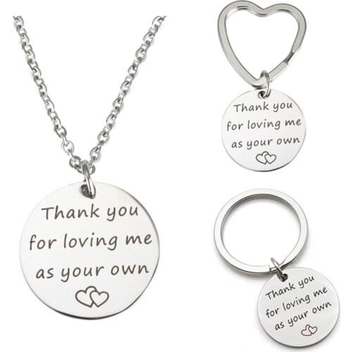 Thank You For Loving Me As Your Own Keychain Mother Father Gift Step Mom Dad Gift Pendant Necklace / Keyring