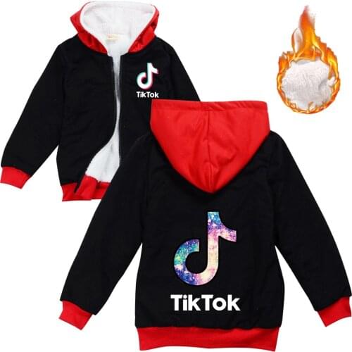 TIK TOK Hoodies Kids Jackets with Zipper Wool Liner Boy Girls Coats Thicken Hooded Fur Winter Baby Outwear Tops