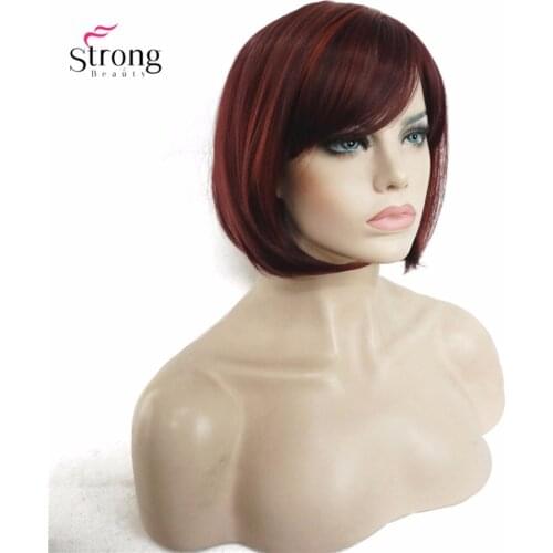 StrongBeauty Womens Wine red Short straight Bob style Hair Wig Natural Synthetic Heat Resistant Fiber Full Wigs