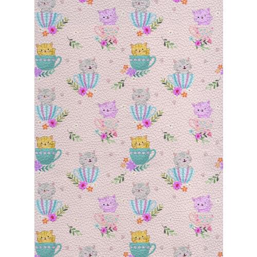 Cute Cat Pattern Sewing Accessories Bowknot Bag Crafts Lychee Pattern Synthetic Leather 22X30cm A4