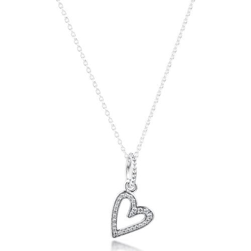 Sparkling Freehand Heart Pendant Necklaces for Women Valentine Day 925 Sterling Silver Necklaces Jewellry Female