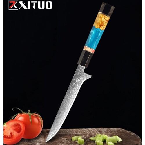 XITUO Damascus Boning Knife 5.5 Inch Japanese Damascus Steel Butcher Knife Chefs Kitchen Knives Slicing Filleting BBQ Knife