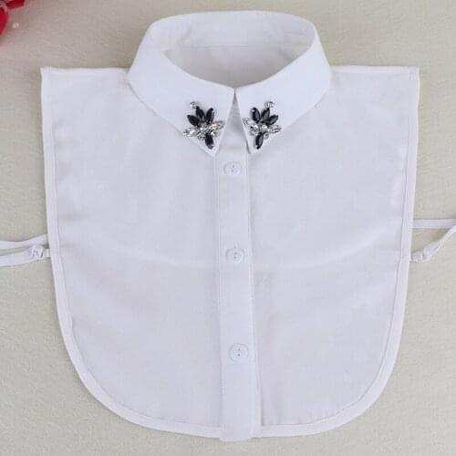 2021 Women Half Shirt Cotton Chiffon Chic Blouse Tops Detachable Fake Collars Lady Cardigan Button Rhinestone Lapel False Collar