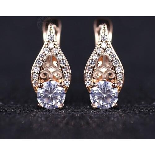 Womens Earrings Clear Water Zircon Geometric Earrings Girls Wedding Jewelry 585 Rose Gold Stud Earrings For Women LGE288A