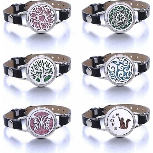 Aromatherapy Bracelet Leather Stainless Steel Essential Oil Diffuser Locket Bracelet Aroma Diffuser Jewelry Support Dropshipping