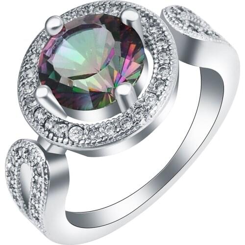 Hainon Fashion Female Rainbow Ring Mystery Engagement Ring White Gold Filled Jewelry Vintage Wedding Rings For Women