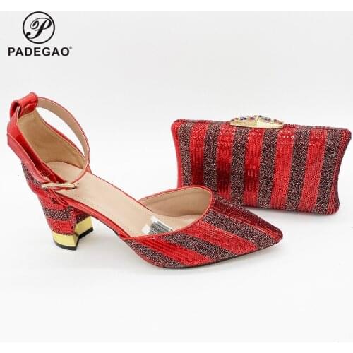 Gold italian shoes with matching bags 8CM african shoes and bags matching set for party italian shoes and bags set