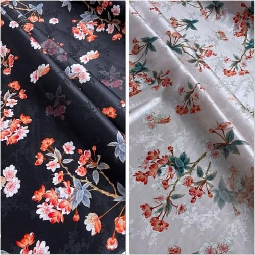 1 Meter Heavy Satin Jacquard Silk Fabric Cheongsam 19mme Stretch Plum Shadow Cherry Blossom