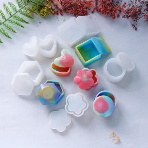 1 Piece DIY Hexagonal Storage Box Mold Crystal Drop Glue Mirror Hand Set Table Plum Blossom Love Silicone Mold