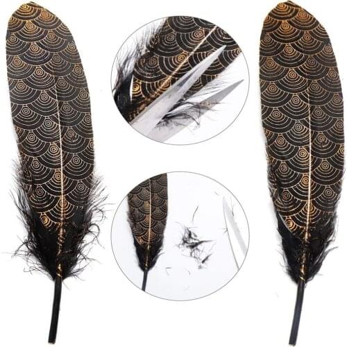 10pcs Gold Goose Feathers for Craft Black Jewelry Accessories Party Decoration Artificial Plume 15-20CM Wholesale