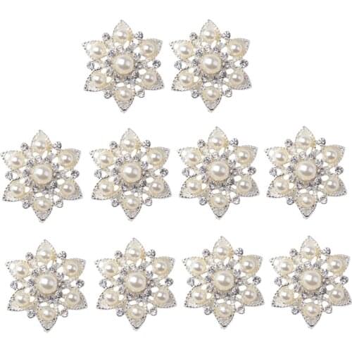 10x Flowers Flatback Button Rhinestone Faux Pearl Embellishments For Wedding