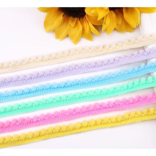 2Yards 1.1cm Ribbon Color Pompom trim Fringe ball Lace Fabric Clothing Home Decoration Ball DIY Lace Handicrafts Accessories
