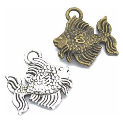30pcs/lot 23x21mm Two Tone Plated Alloy Fish Charms Pendant Fit For Jewelry Findings