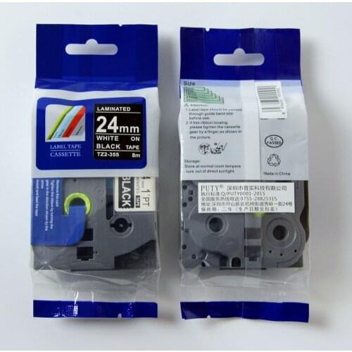 3pk/lot brother TZe-355 Compatible Label Tape for Brother TZe 355 TZ-355 TZ355 tze-355 White on Black 24mm*8m