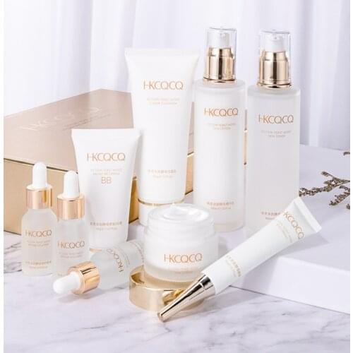 Ecdoin Yeast 9PCS Facial Skin Care Set Repair Anti-Aging Anti-Wrinkle Moisturizing Cream Eye Cream Essence Skin Care Products