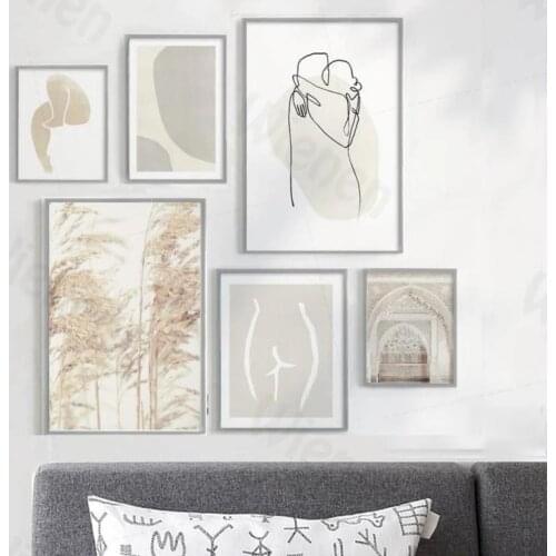 Abstract Beige Deco Poster Hug Body Line Art Canvas Painting Home Decoration for Living Room Bedroom Wall Decoration Frameless