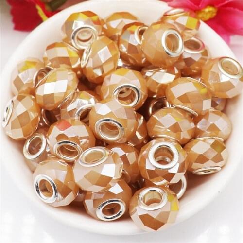 20Pcs Gold Color Large Hole Glass Murano Spacer Beads Charms Fit Original Pandora Bracelet Snake Chain Bangle Jewelry Hair Beads