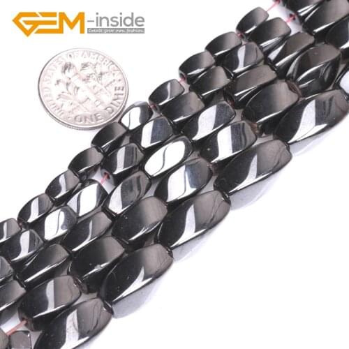 Assorted Sizes Twist Natural Black Magnetic Hematite Loose Beads For Jewelry Making 15" Strand Gem-inside