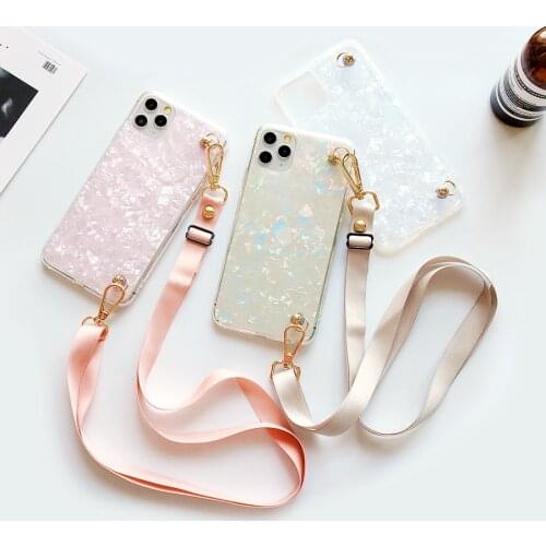 Bling Conch Shell Hard PC Crossbody Shoulder Strap Cover For iPhone 13 12 Mini 11 Pro Xs Max Xr X 8 7 6S Plus Neck Lanyard Case
