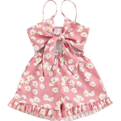 Child Baby Kids 1-6T Baby Girls Romper Strap Knot Dasisy Jumpsuits Casual Sleeveless Summer Sunsuits Fashion Kids Jumpsuits