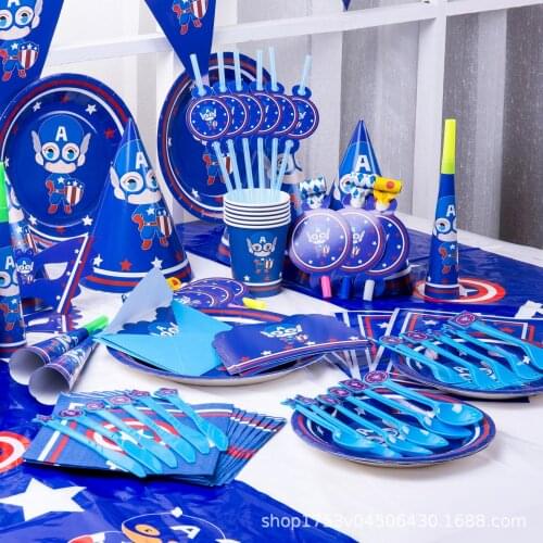 Marvel Superhero Captain America Theme Children Birthday Party Decoration Balloon Disposable Tableware Blue Birthday Decoration