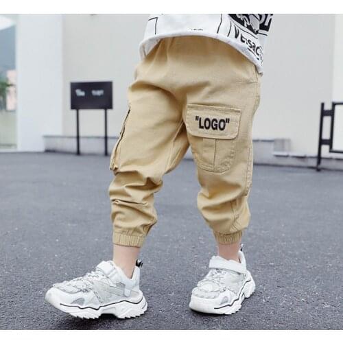 Boys tooling pants spring 2020 new childrens casual pants black khaki childrens kids baby boy wild beam pants for 2-8 years