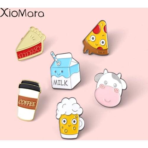 Milk Coffee Toast Enamel Pins Bubble Beer Sandwich Food Brooches For Women The Man Cute Cows Lapel Badge Jewelry Gifts Wholesale