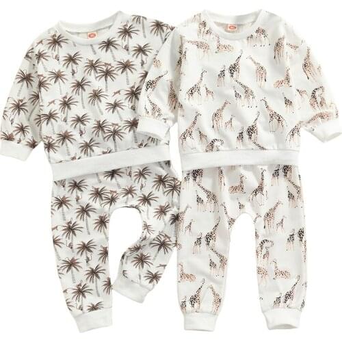 Infant Baby Boy’s T-shirt and Trousers Set Cartoon Animal Print Long Sleeve Tops and Long Pants 6M-3T