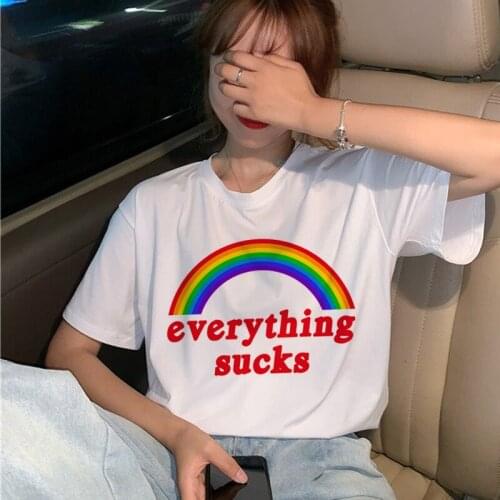 T Shirt Women Fashion Korea Style T-shirt Grunge t shirt Cute cartoon fashion Top Tee Female Rainbow harajuku kawaii ullzang