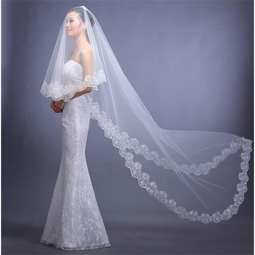 Wedding Veil Lace Cathedral Accessories About 3 M Long Voile Mariage Cotton Cheaps Simple Vail Bride Bridal veil no comb