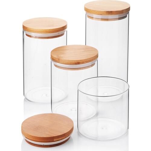 Queens Kitchen With Bamboo Lid 4'lü Glass Storage Team