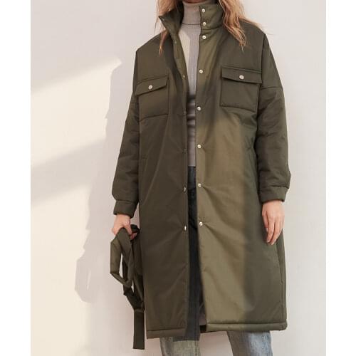 Malina Spring Single Breasted Parkas Women Fashion Stand Collar Coat Women Solid Tie Belt Simple Cotton Jackets Female Ladies