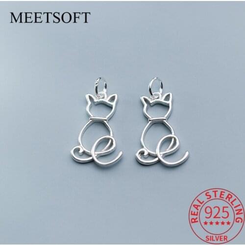 MEETSOFT Cute 925 Sterling Silver Cat Hollow Animals Charms Special of DIY Handmade Fine Jewelry Necklace wholesale Accessory