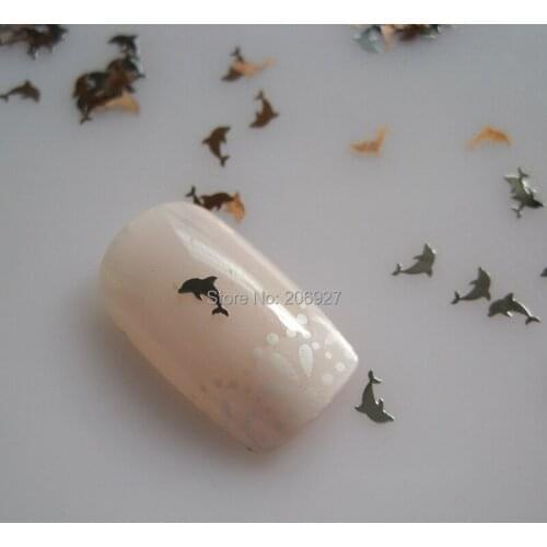 MS319-1 100pcs Sea Series Silver Cute Dolphin Metal Sticker Nail Art Metal Sticker Nail Art Decoration Non-adhesive Sticker